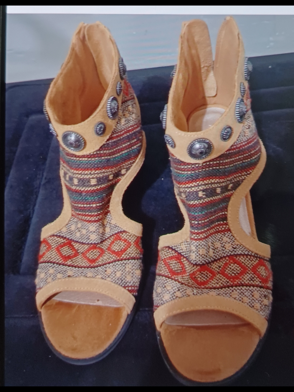 Very Volatile Multicolor Woven Open-Toe Sandals with Tan Trim